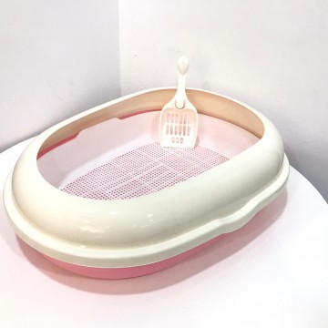Cat Litter Pan Oval With Gridding Pink & White